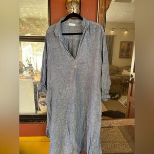 CP Shades Blue Casual Linen Shirt Dress